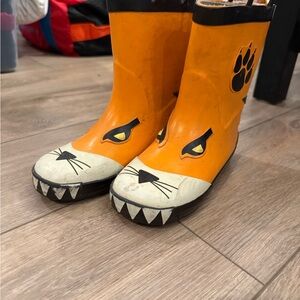 Kids Lion Paw Print Rain Boots - Orange